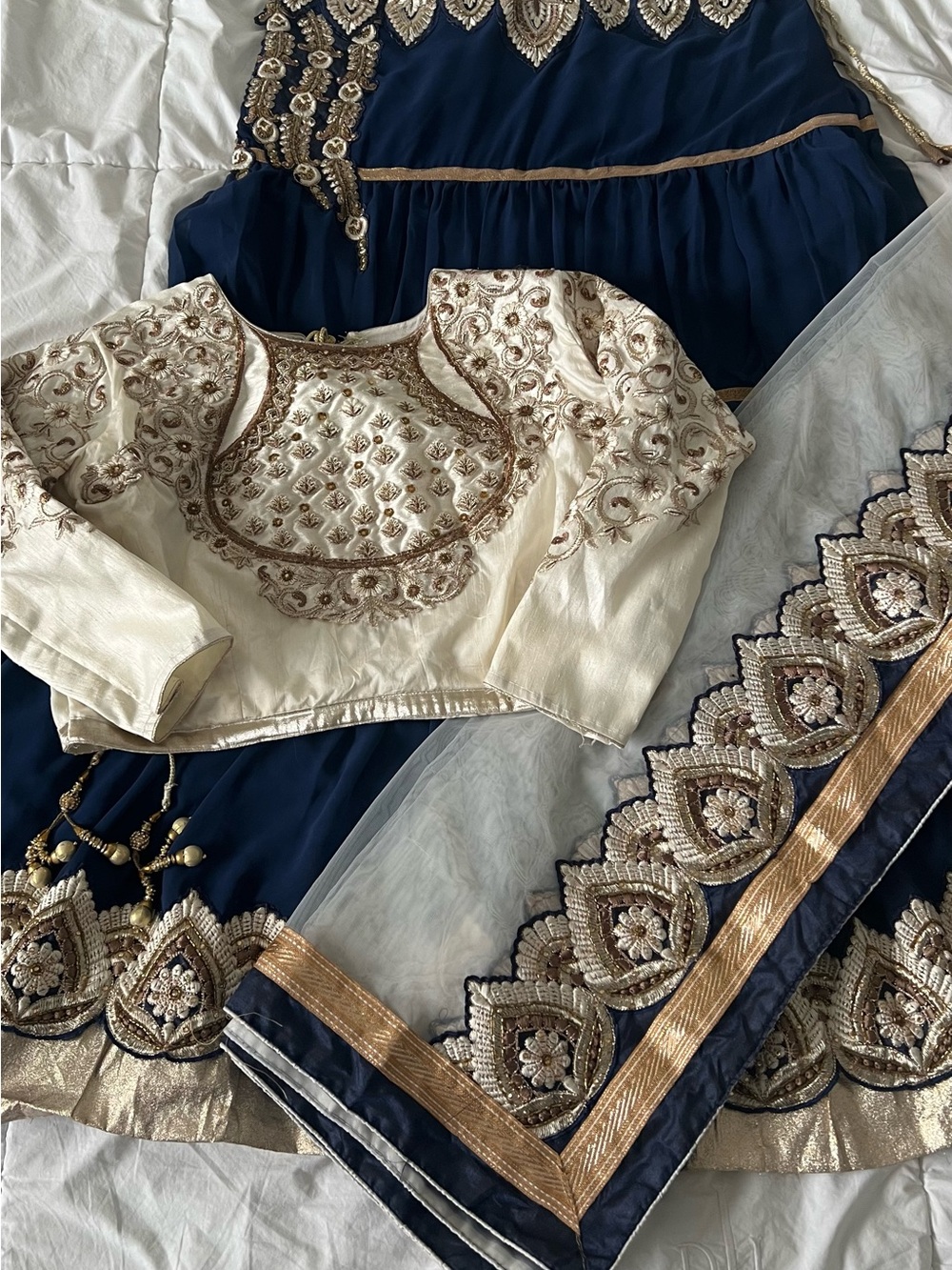 Beautiful Navy and Ivory Embroidered A-Line Lehenga Set - Plus Size